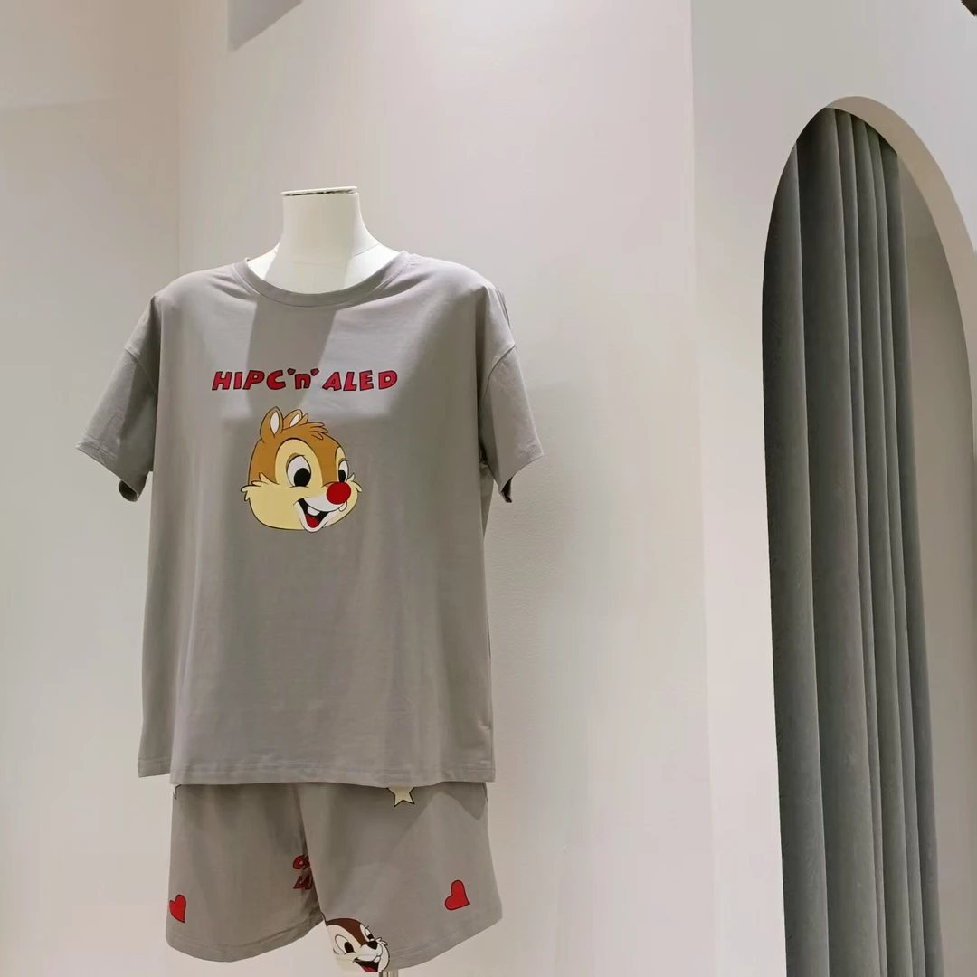 夏季爽棉睡衣女时尚休闲女士印花卡通宽松夏款圆领舒适可外穿套装