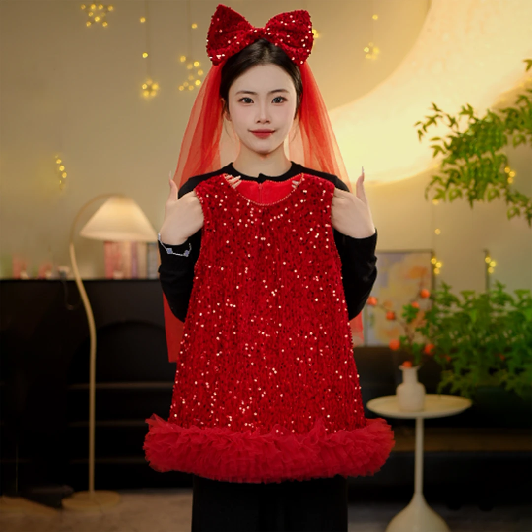 YT女童2025新款红裙小众高级轻奢宴会重工礼服裙公主裙