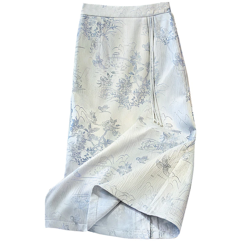 【品牌奥莱】丝柏舍2025春装新款女国风开叉中长半身裙S51B0828B