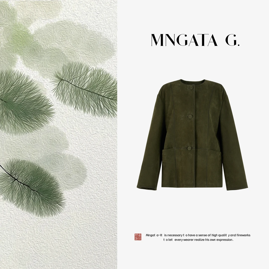 MNGATA G.宫小妍【羔羊皮·石绿】羊皮早秋新中式中国风外套5052636