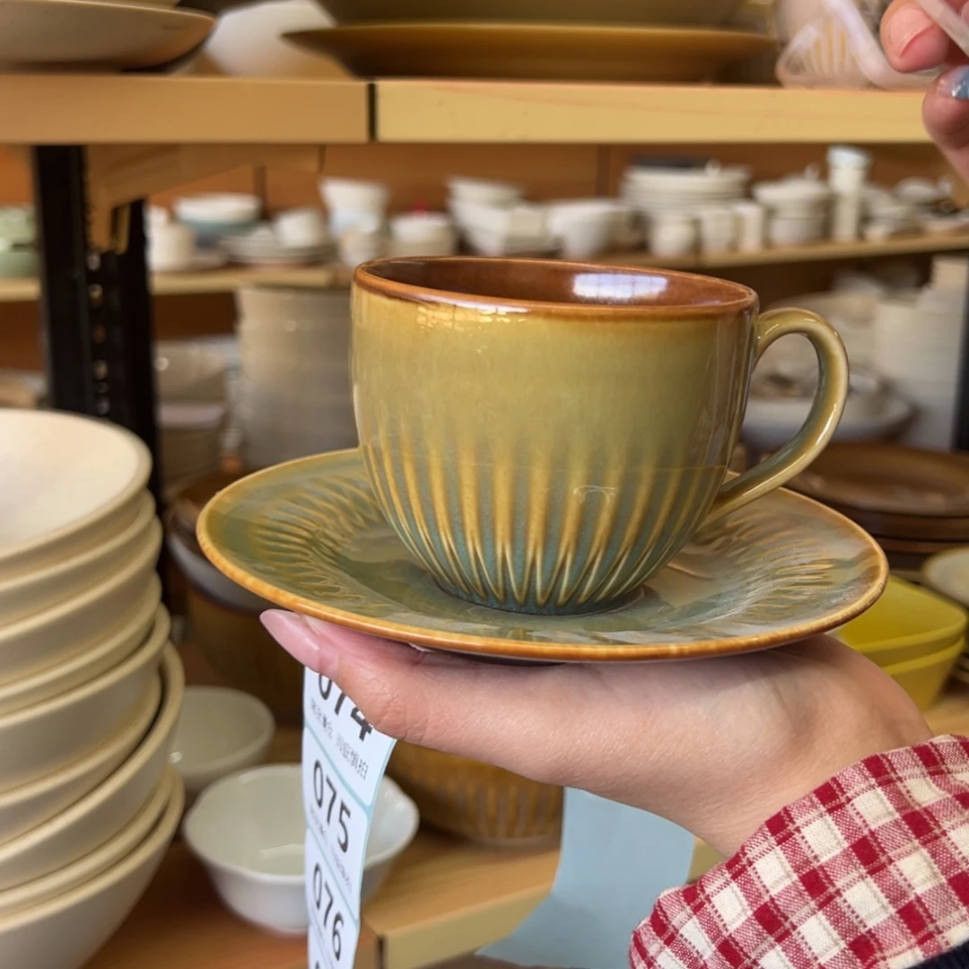 新骨瓷072瑕疵慎拍素彩绿大号咖啡杯碟套装