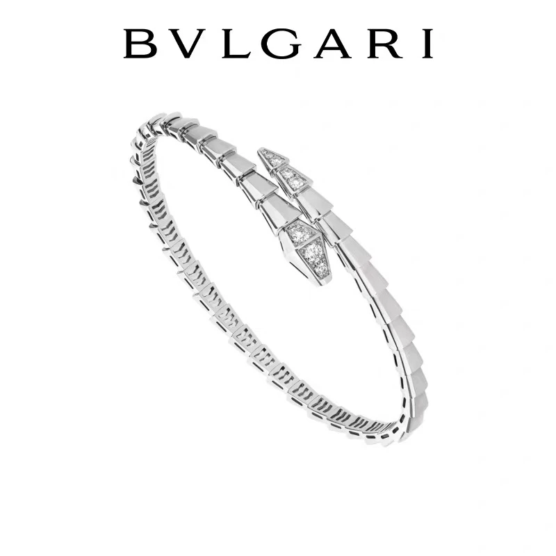 99新 BVLGARI/宝格丽 25年5月全套/白金头尾钻灵蛇手镯/17码