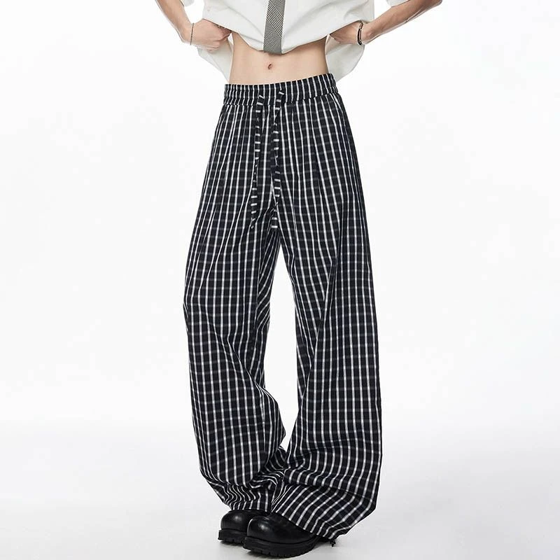 休闲裤男2025新款美式复古运动高街潮流条纹薄款垂感阔腿直筒裤