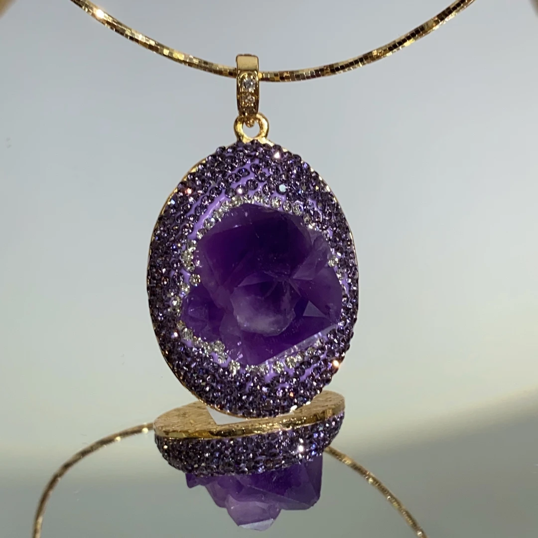 铜合金合成锆石吊坠 TT 紫色紫气东来不规则大裸面吊坠4219