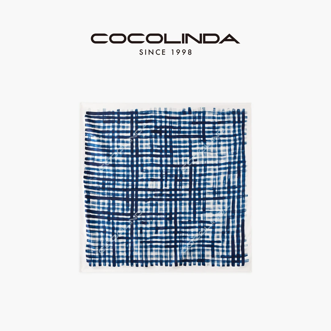 COCOLINDA | 100%真丝18姆米真丝斜纹蓝格丝巾围巾SJ12