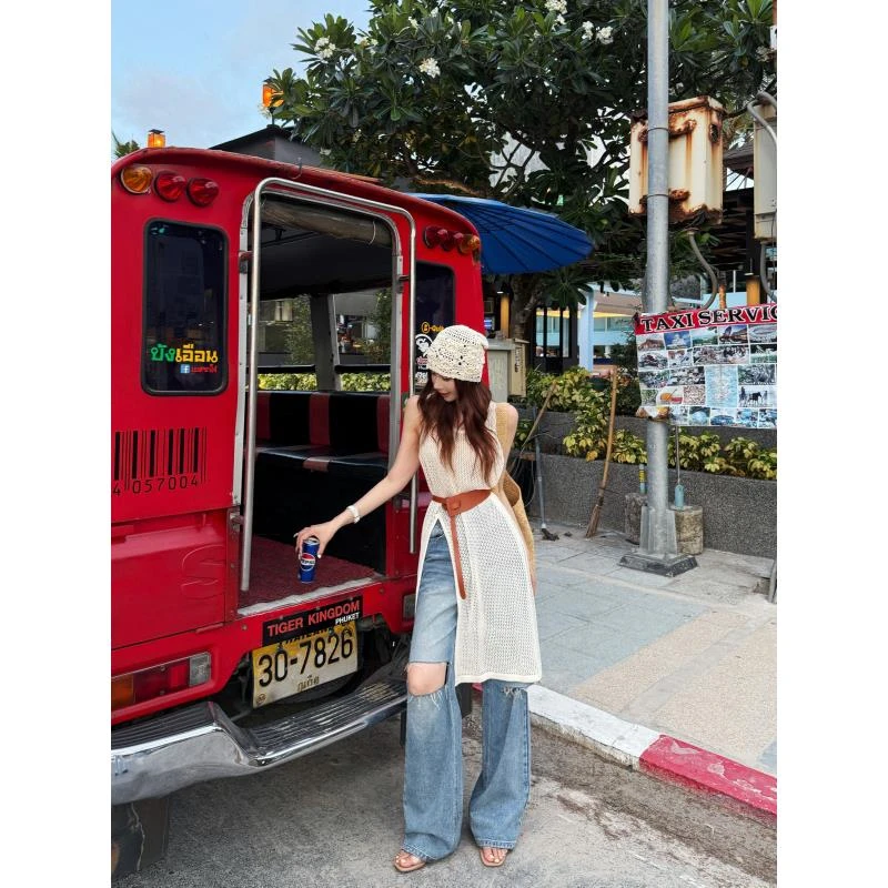 婉君 春款韩系时尚破洞洋气宽松百搭牛仔裤LWJ25A1K397