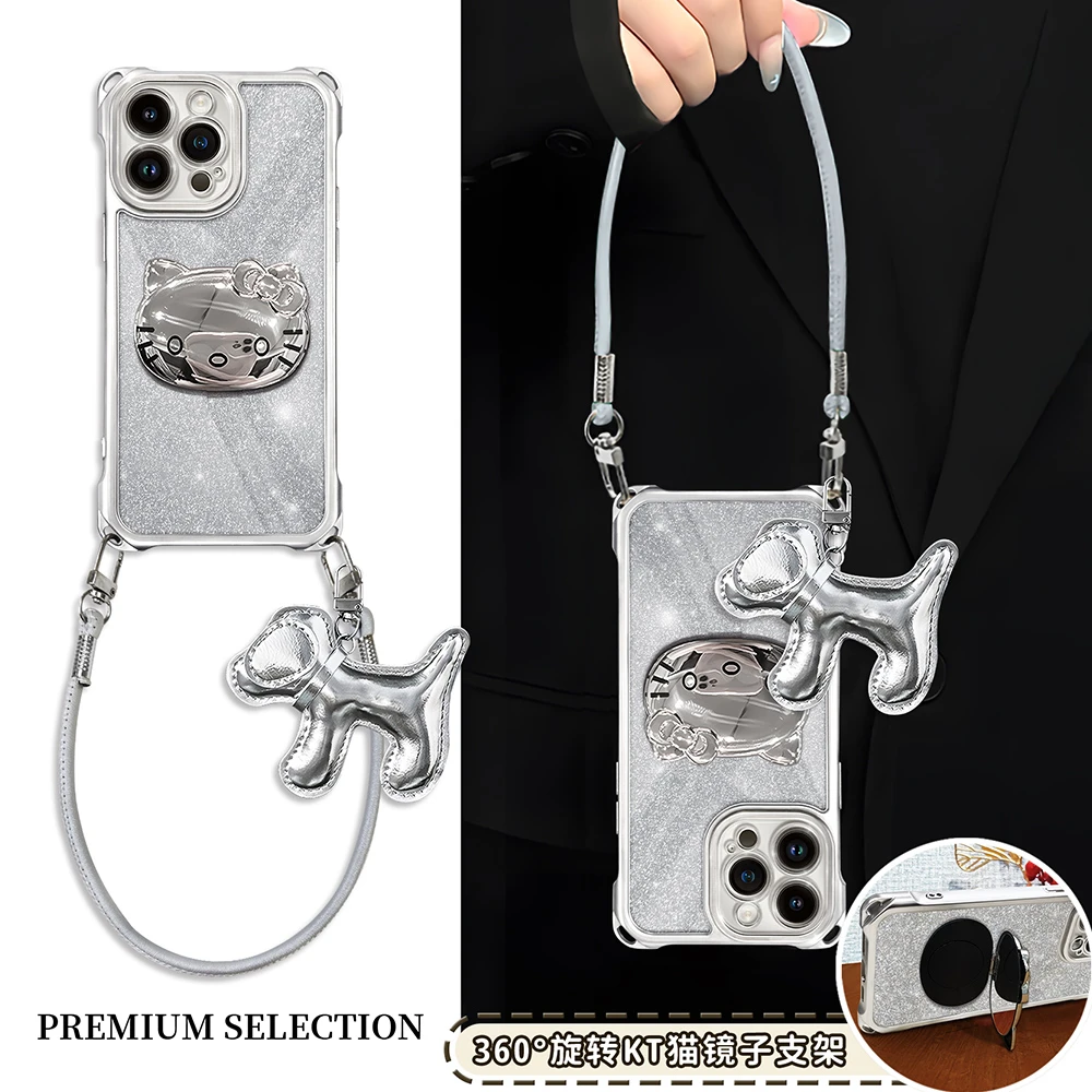 高级kitty猫头镜子支架适用苹果16/iPhone14/15手机壳ZX00209