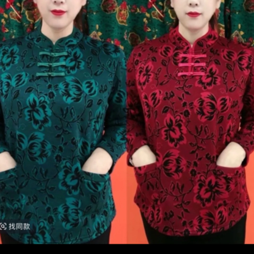 加绒保暖唐装小衫女士秋冬中年妈妈减龄显瘦民族风立领长袖打底衫