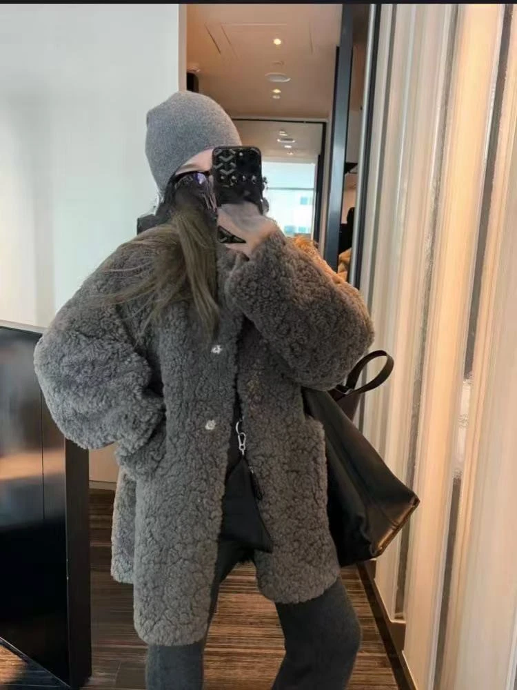2025秋冬皮毛一体毛毛外套女中长款宽松慵懒高级感休闲毛毛大衣