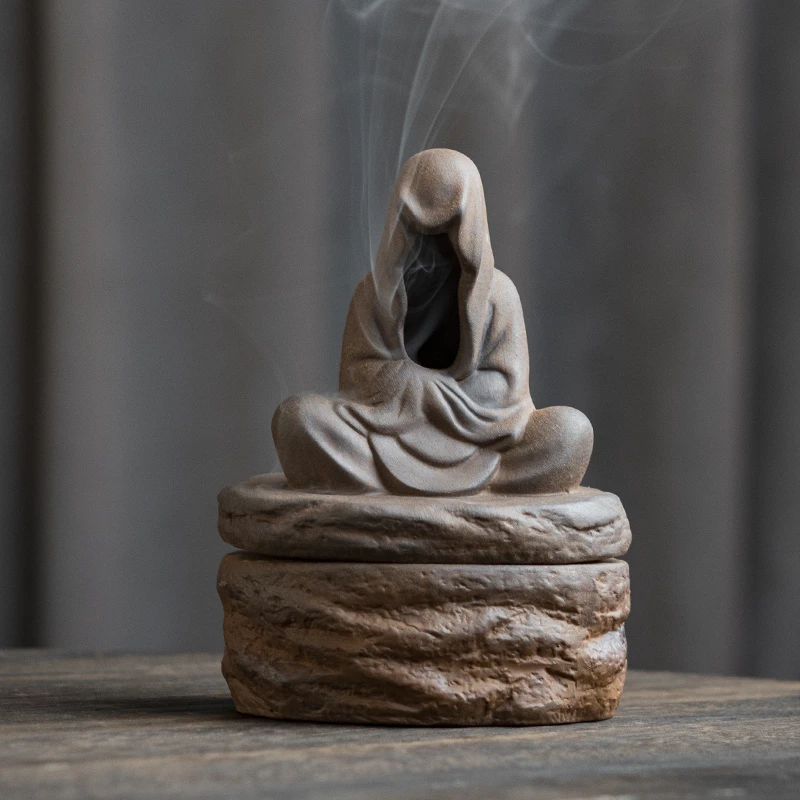 粗陶禅意无相盘香炉家用室内线香檀香沉香熏炉茶道香座香托摆件