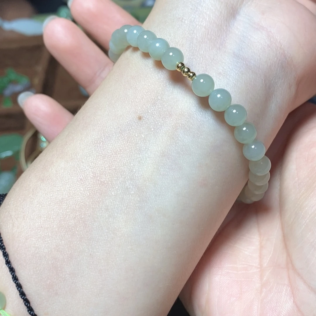 未镶嵌手串和田玉且末蓝圆珠卡6mm