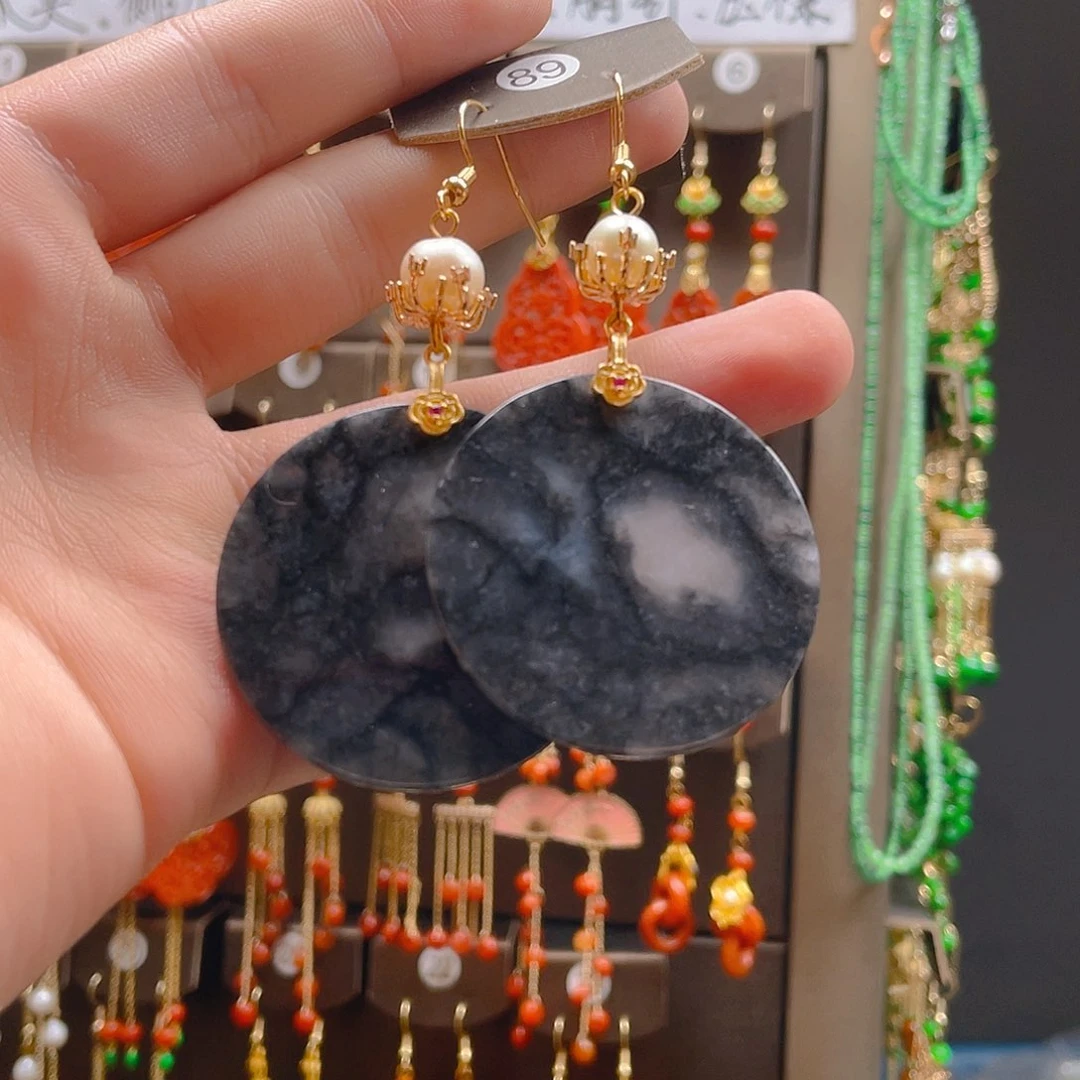 翡翠耳饰合金翡翠