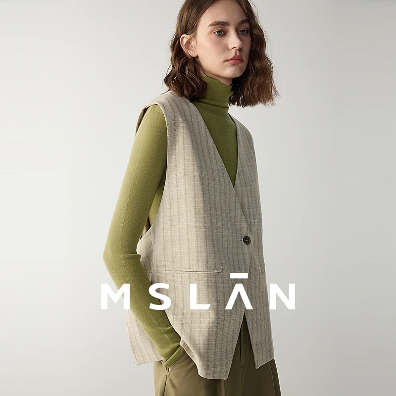 MSLAN【商场明星同款】春季新款浅色后背围裹式马甲MGAW112