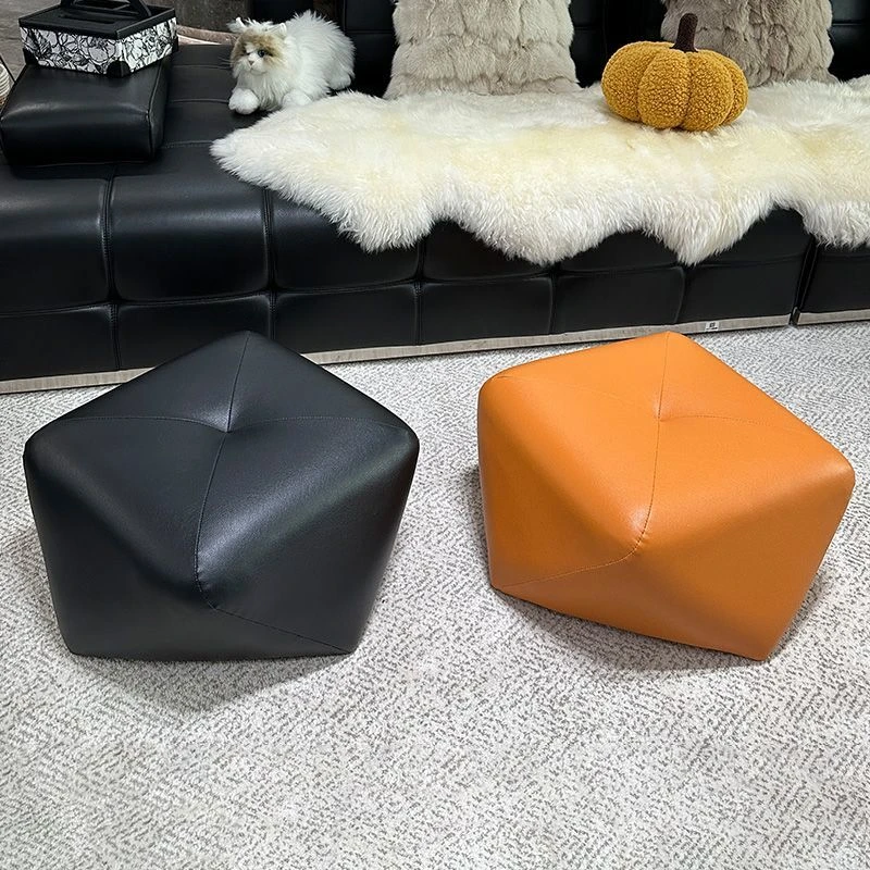 北欧极简皮凳皮质八角凳客厅沙发凳创意简约小坐墩家用矮凳换鞋凳