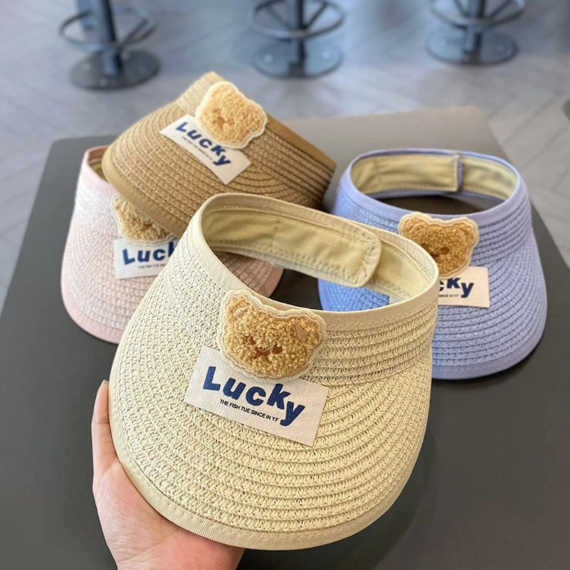 宝宝遮阳帽夏季婴幼儿可爱小熊儿童草帽男童女童防晒空顶太阳帽子