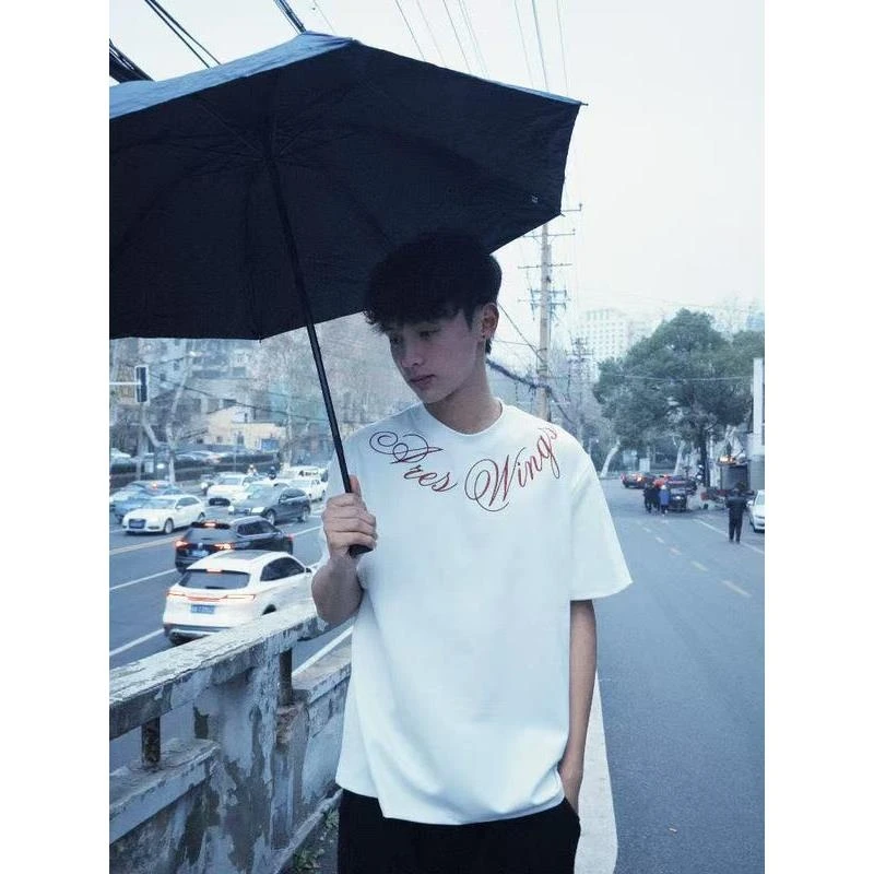 新款国潮字母美式印花宽松潮牌圆领T恤男女夏季重磅短袖上衣情侣