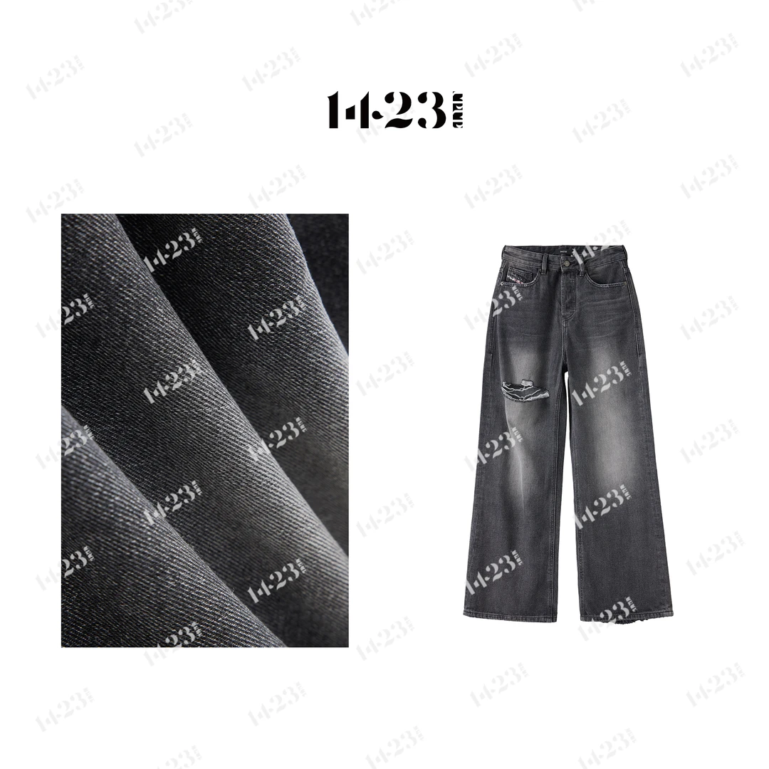 1423【时尚态度】都市休闲薄款设计师低腰破洞阔腿宽松直筒牛仔裤