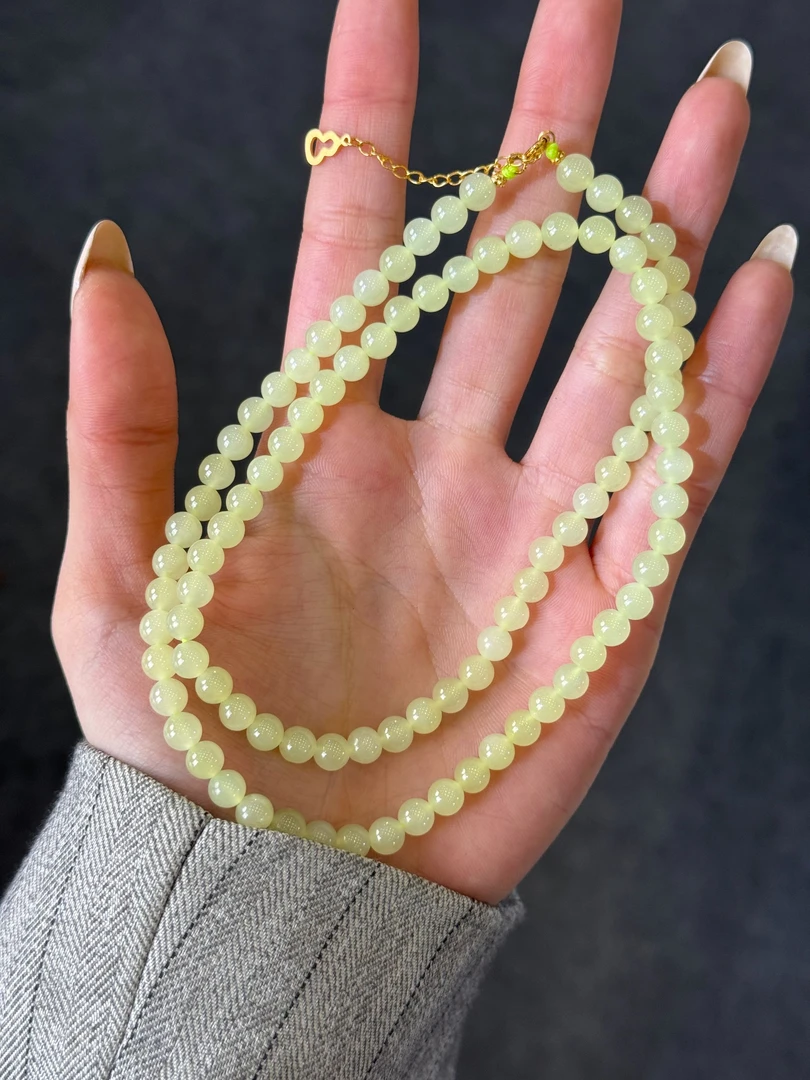 天然和田玉黄口6mm项链