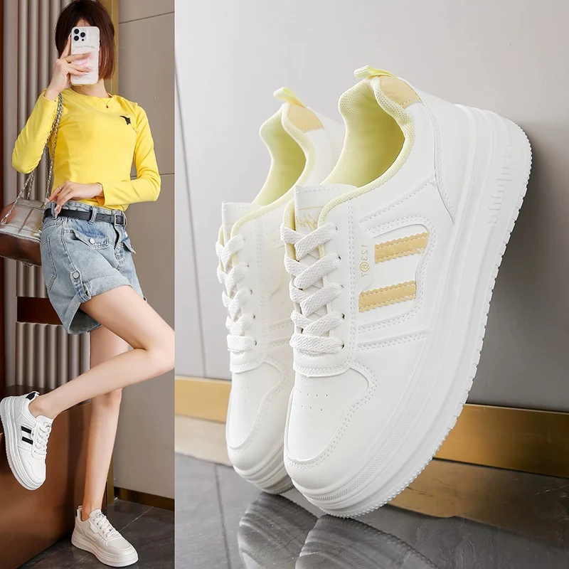 夏季小白鞋松糕底深口时尚休闲鞋厚底秋季透气女鞋百搭