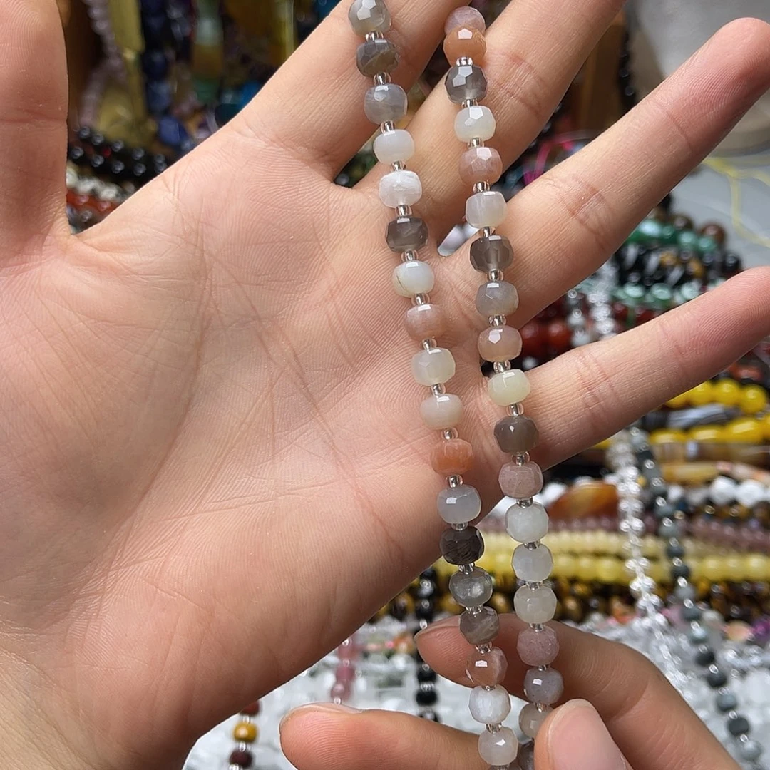 玛瑙/玉髓未镶嵌珠宝半成品卡7.5混色月光石车轮一条