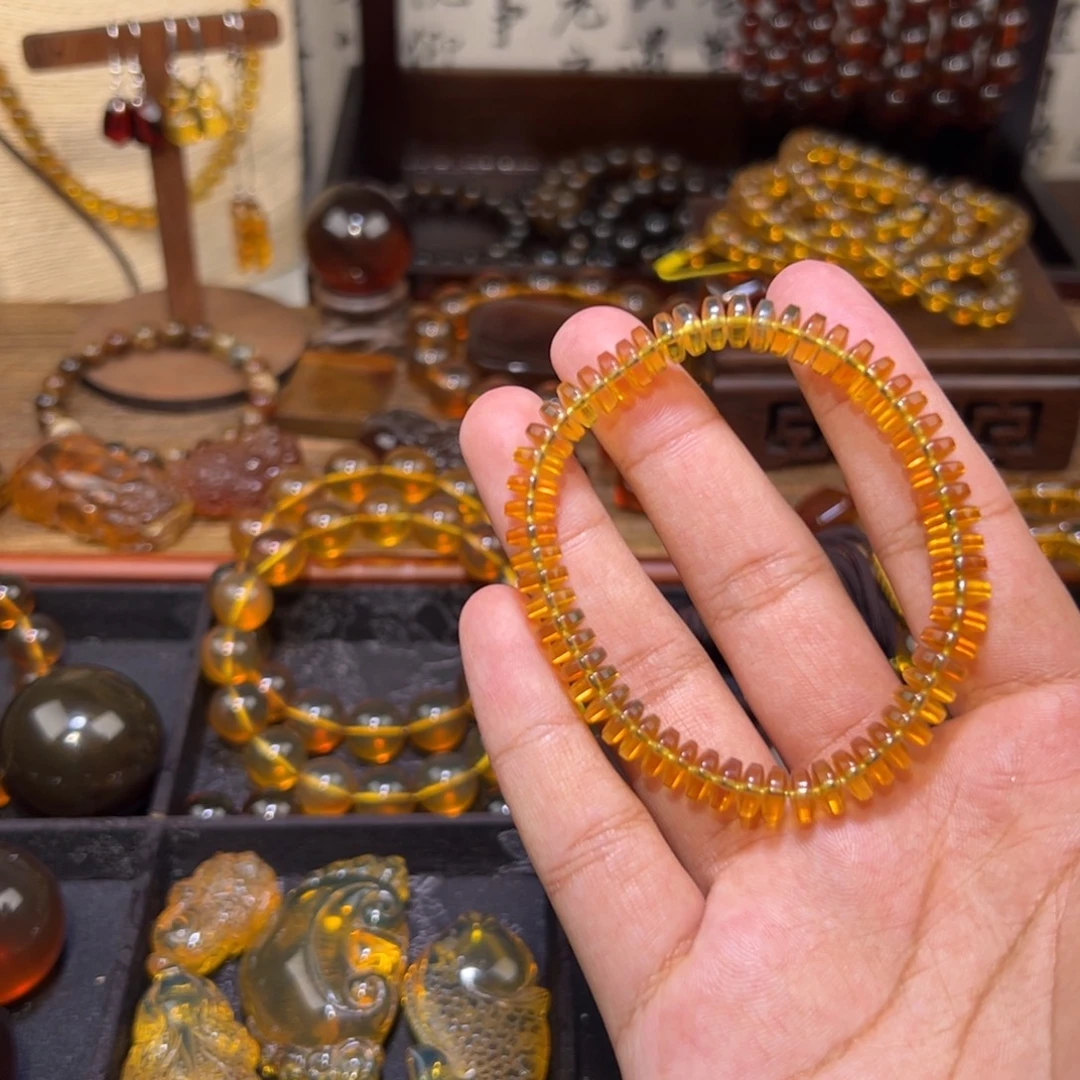 琥珀未镶嵌颈饰7mm金珀算盘珠手串