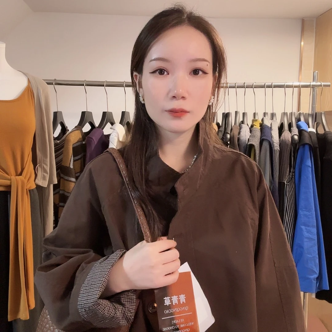 韩版立领短外套拼色