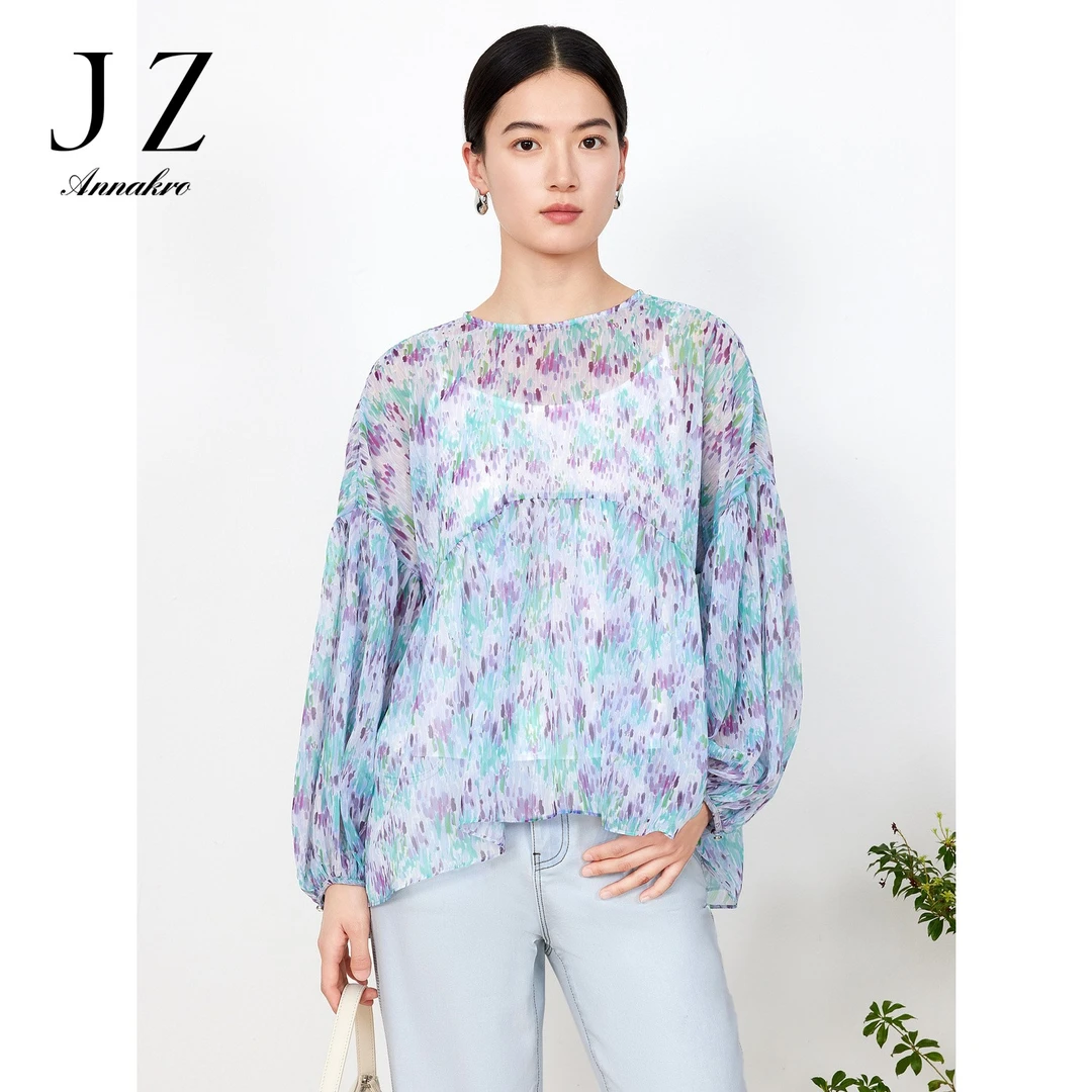 【婷婷专属】JZ玖姿JTDX80318印花雪纺衫夏轻盈感上衣
