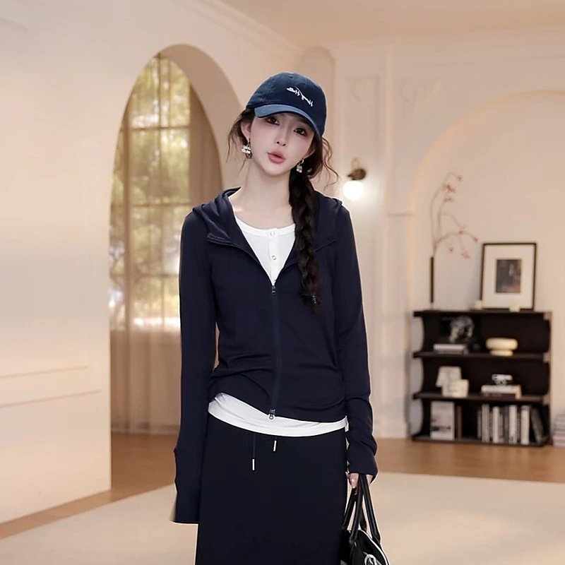 【YANYAN】早秋新款假两件双头拉链帽衫长袖T恤YY-6818