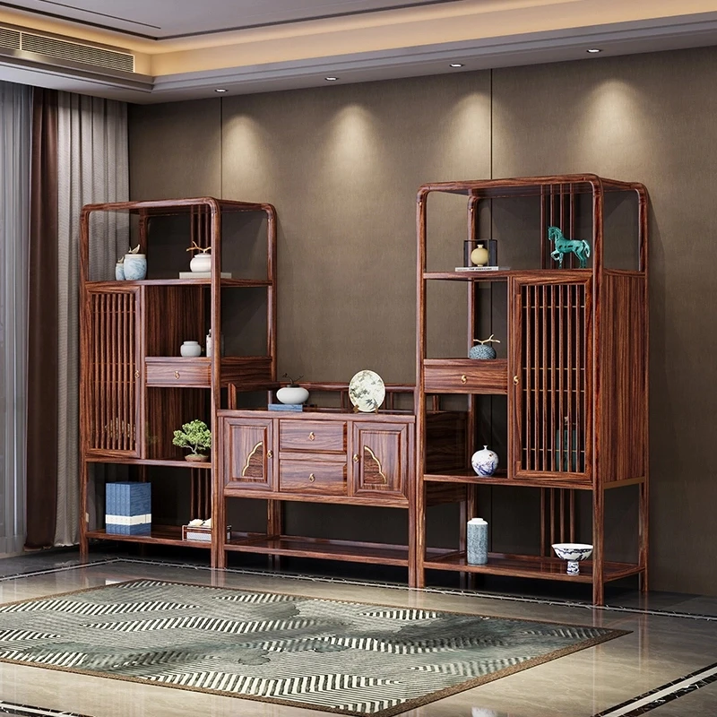新中式双拼色吉祥多功能博古架现代简约多宝阁茶室架子置物架