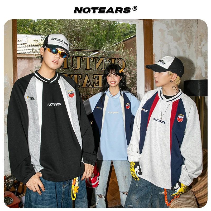 NOTEARS/没有眼泪 美式潮流学院风休闲卫衣情侣同款小V领上衣2608