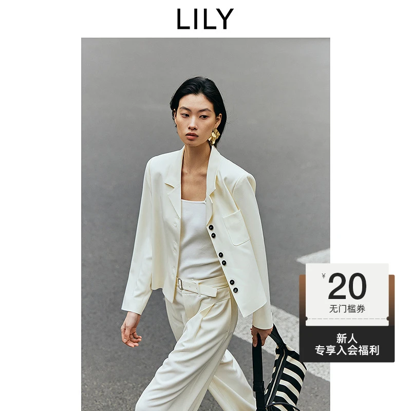 LILY2025春新款优雅微宽松休闲短款高级感西装外套女125149C2918