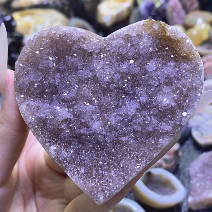 未镶嵌珠宝半成品紫晶粉紫晶爱心