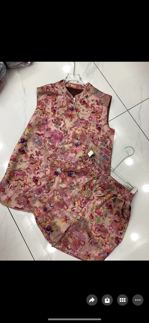 印花民族风新中式网红中国风时尚套装无袖上衣