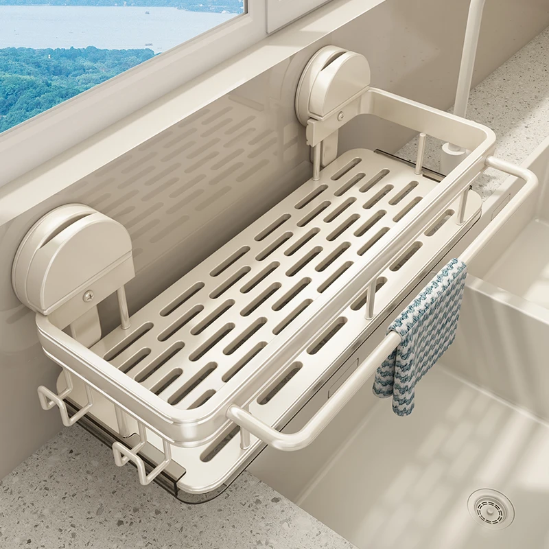 吸盘厨房置物架抹布收纳沥水架免打孔壁挂调料架子水龙头水槽神器