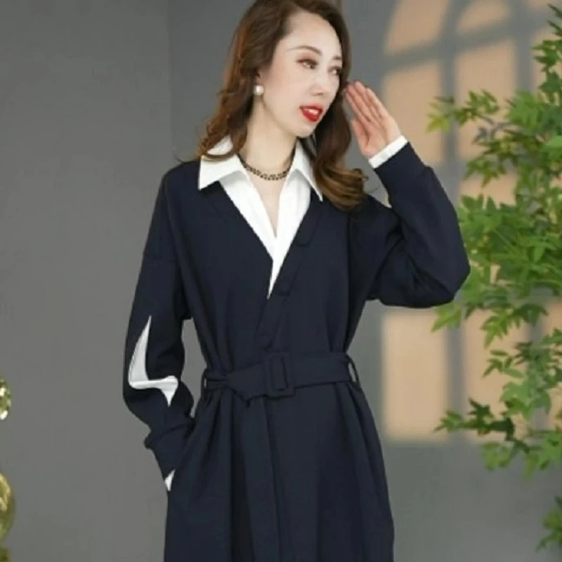 原创设计师款高货欧版洋气春款衬衣领宽松显瘦连衣裙打底裙