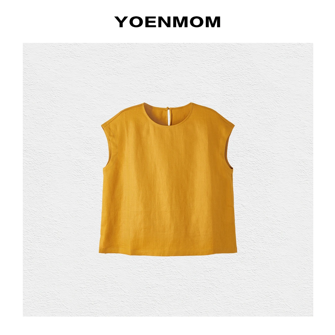 YOENMOM·琥珀黄·莱赛尔亚麻自然肌理感显白极简百搭圆领背心