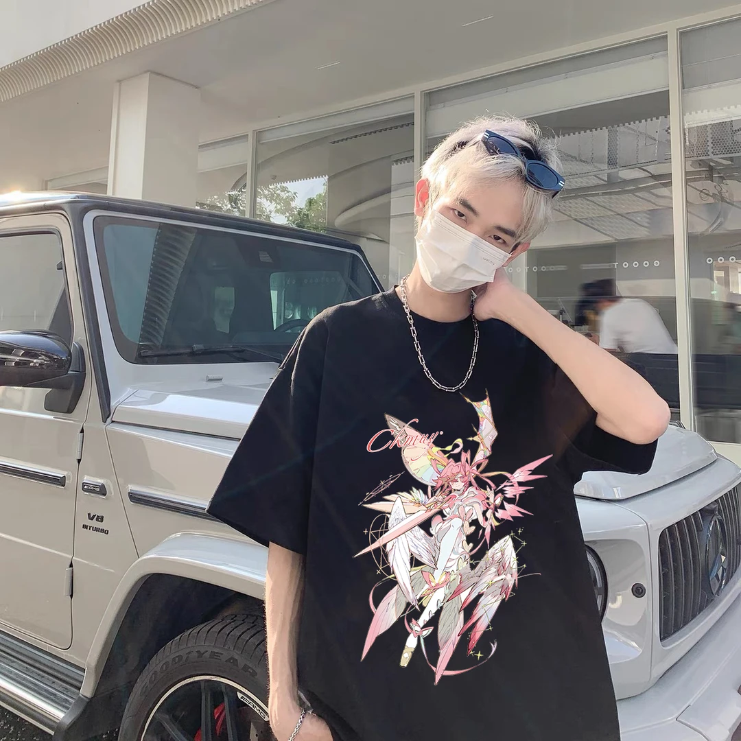 100%重磅纯棉短袖T恤男女同款日韩休闲动漫夏宽松流行男装半袖ZN1