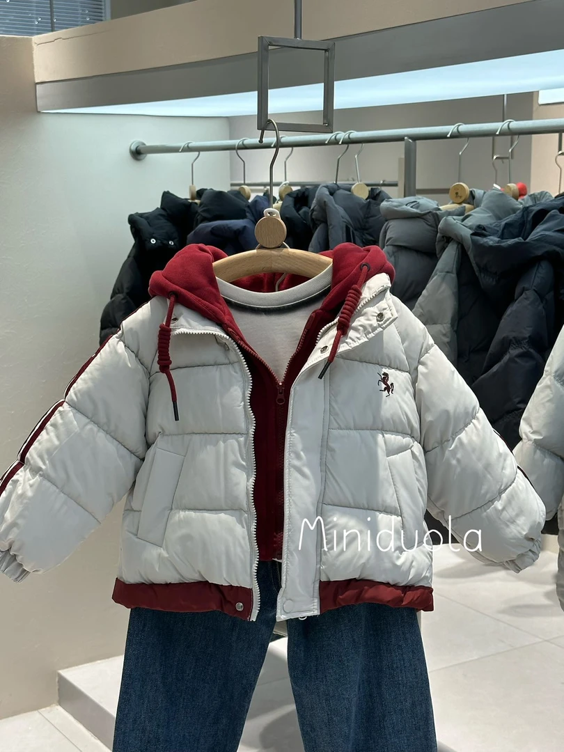 2025韩版秋冬款童装棉服中大童加厚加绒连帽儿童防风保暖外套潮牌