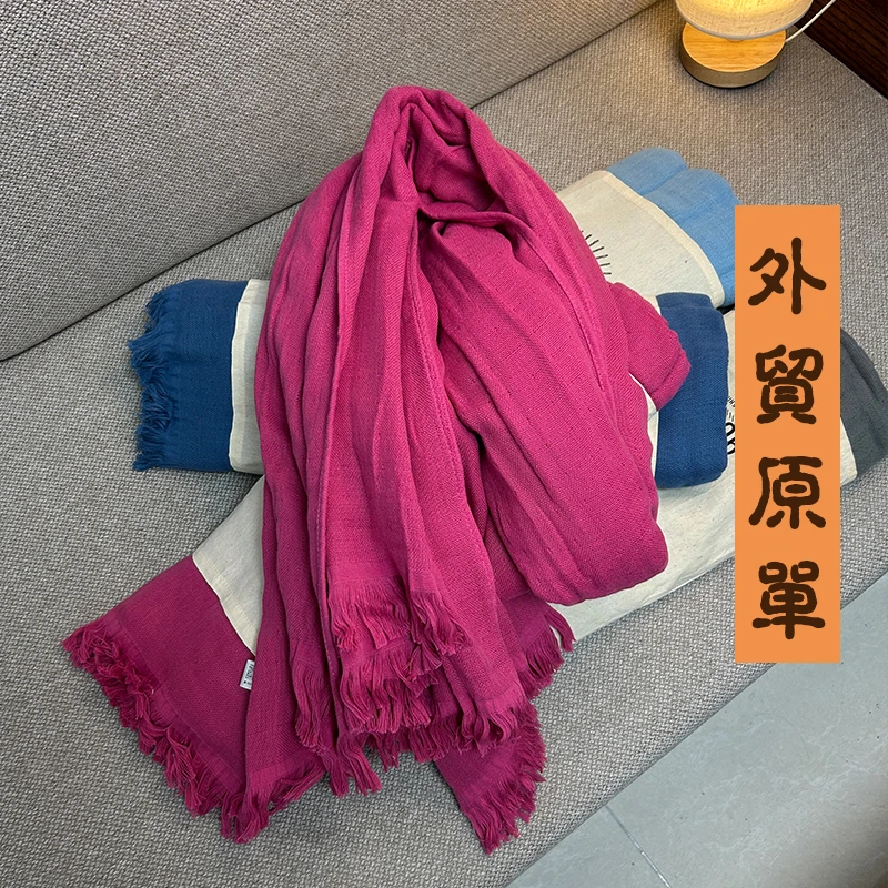 围巾外贸原单纯棉围脖披肩盖毯尾货四层纱纯棉大围巾