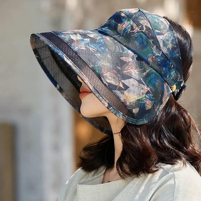 防晒遮阳帽女夏季户外大檐空顶帽中老年妈妈防紫外线可折叠太阳帽