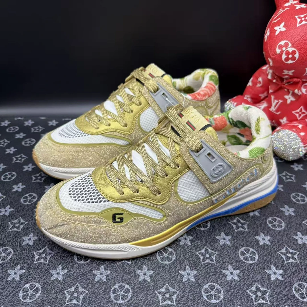 95新 GUCCI/古驰 男士时尚金色闪粉复古运动鞋39欧码 ddm2970