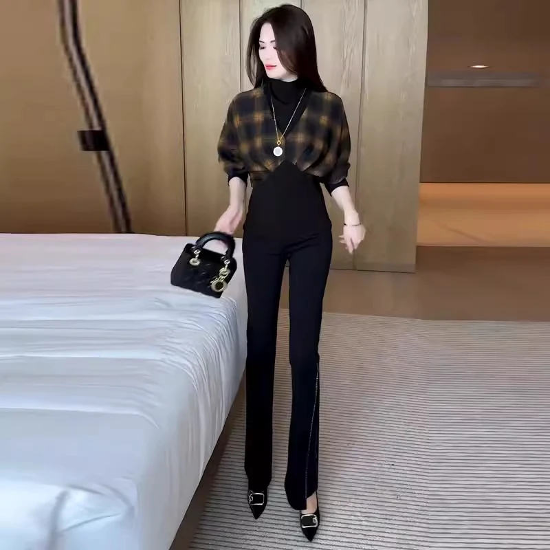 拉夏贝尔格子衬衫女2025秋季新款时髦洋气显瘦蝙蝠袖气质短款上衣