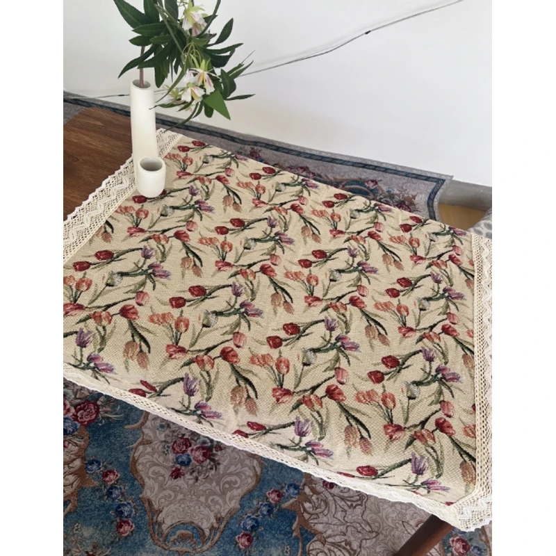 ZN076-39棉麻【80*80】郁金香棉麻交织布桌布茶几布莫奈油画棉麻交