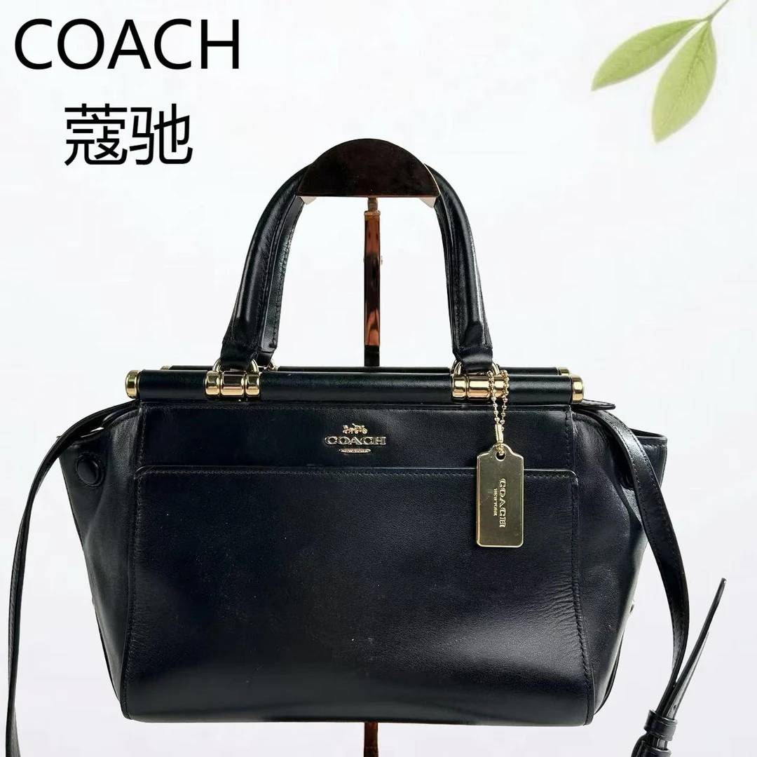 95新 COACH/蔻驰 黑金手提斜挎包G25803921底长22X16