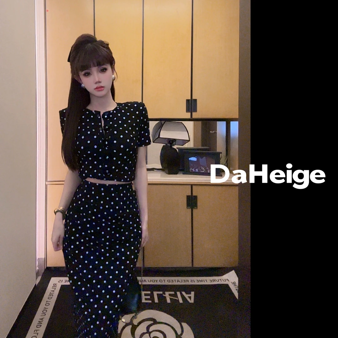 955#法式波点气质款圆领正肩修身收腰显瘦短袖小众上衣