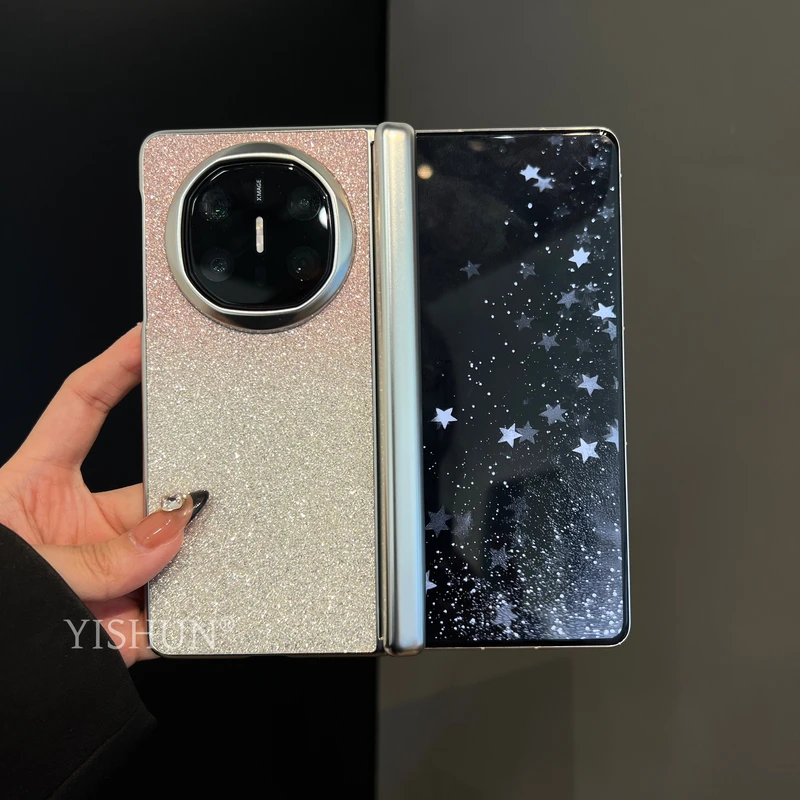 适用于华为x6手机壳折叠屏新款渐变闪粉电镀磨砂中轴mateX6典藏版