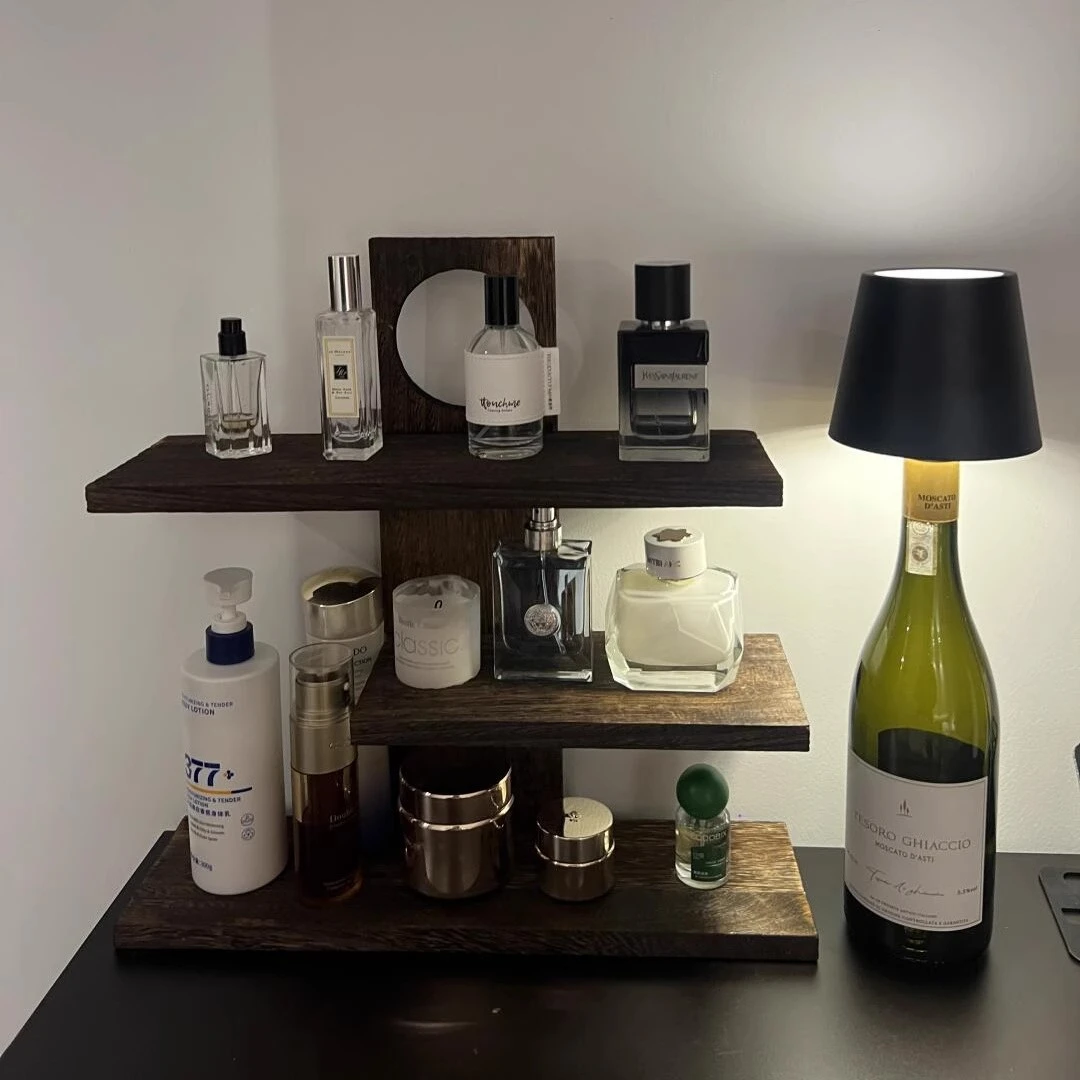 香水展示架桌面化妆品收纳架置物架多层香薰实木收纳架咖啡杯架子