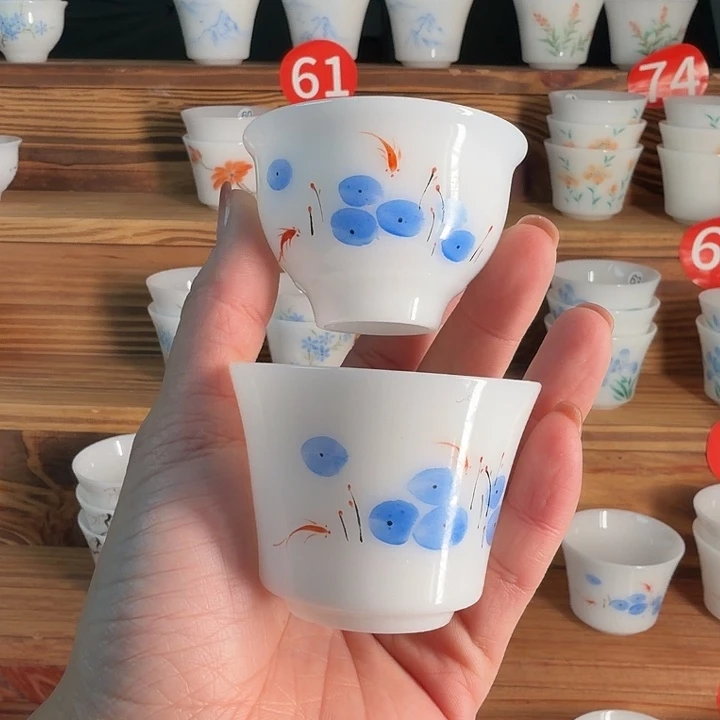 璞玉手绘釉上彩对杯69+62