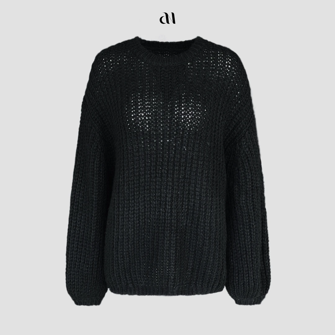 Aiko专属 慵懒风 廓形镂空马海毛针织衫 套头毛衣