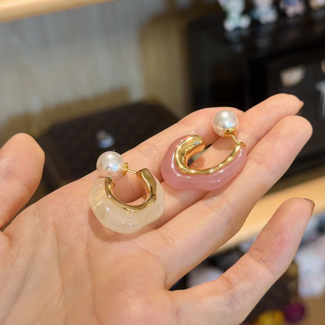 合金合成锆石耳饰 Ins风果冻双色耳饰-zyy450